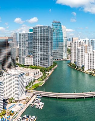 Aerial panorama of Miami, Florida. Miami is a majority-minority city and a major center and leader in finance, commerce, culture, arts, and international trade.